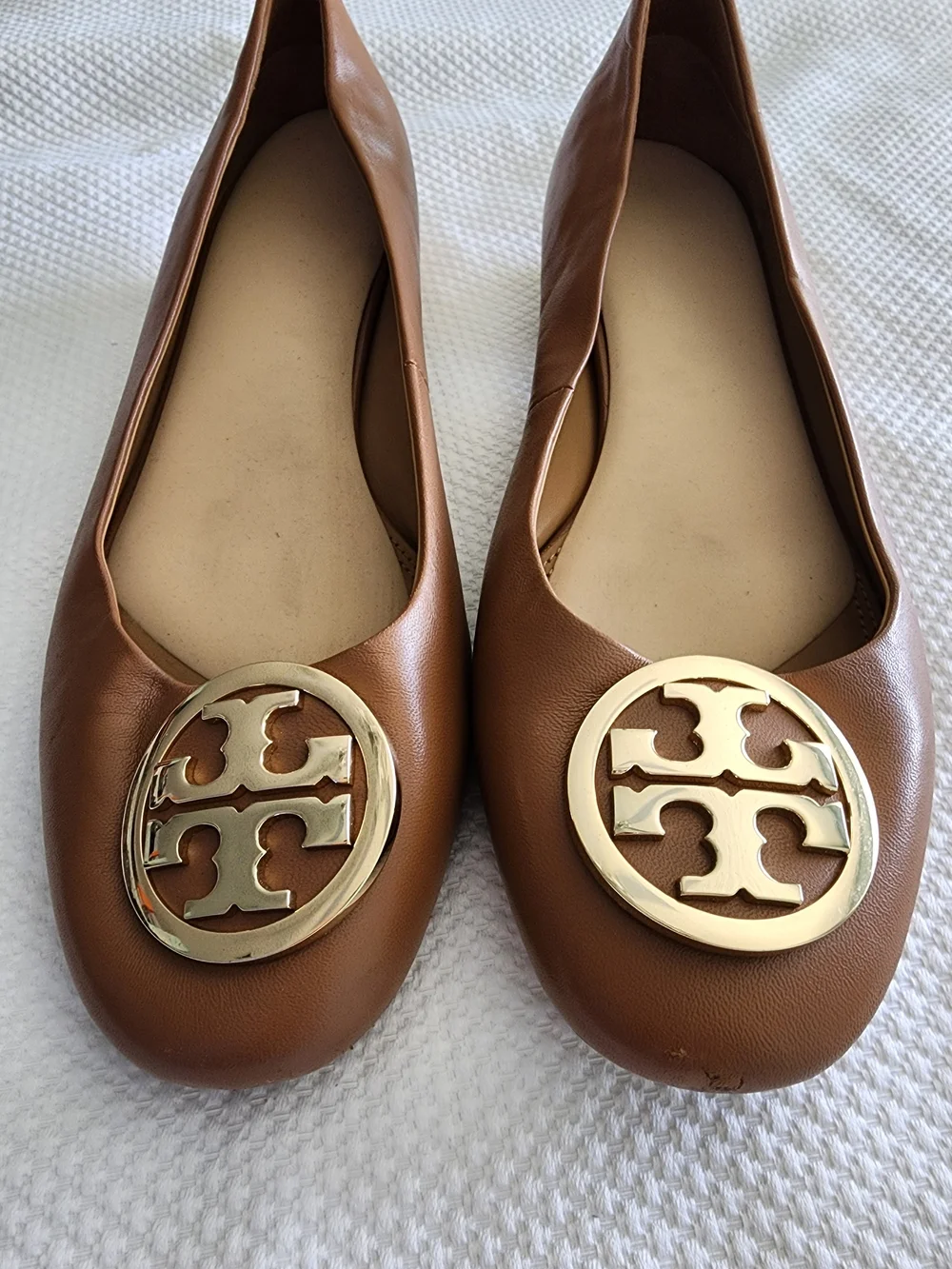Tory Burch Brown Leather Logo Ballet Flats